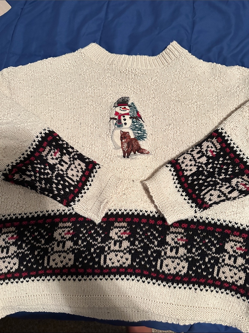 croft & barrow Cream Fair Isle Snowman & Fox Holiday Sweater